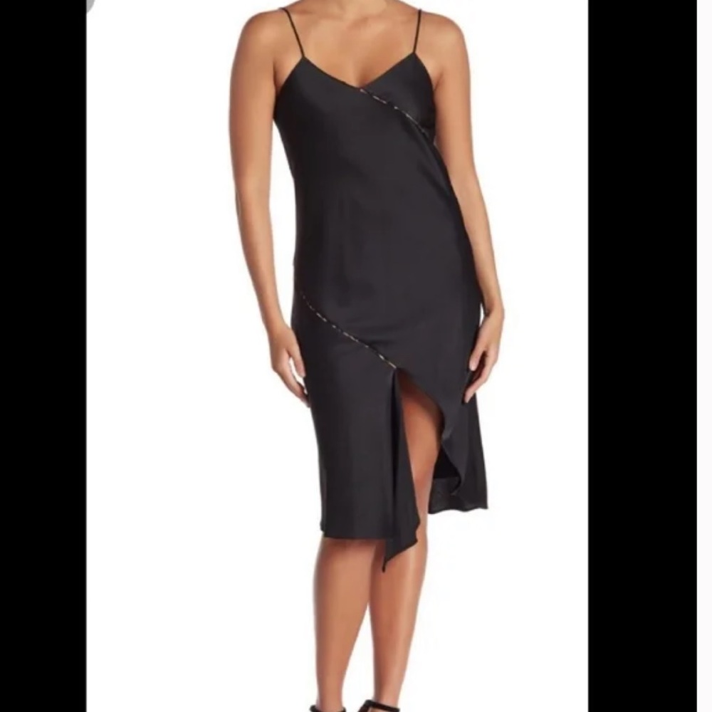Sam Edelman Black with Leopard Print Trim Slip Dress Sz 10 - Picture 13 of 15
